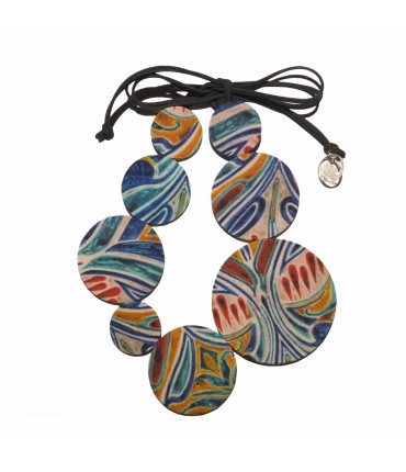 Collana girocollo FLOW-ERS in seta con pastiglie bluette, rosso e giallo