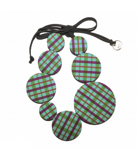 collana girocollo FLOW-ERS pastiglie tartan turchese e viola