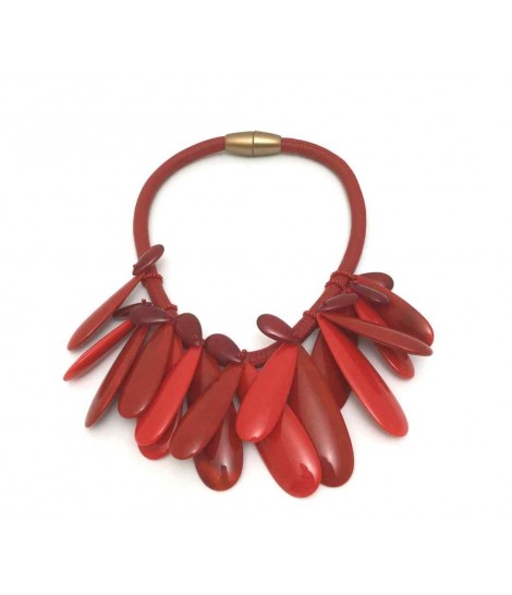 collana rossa CLOTILDE SILVA in ecopelle con gocce