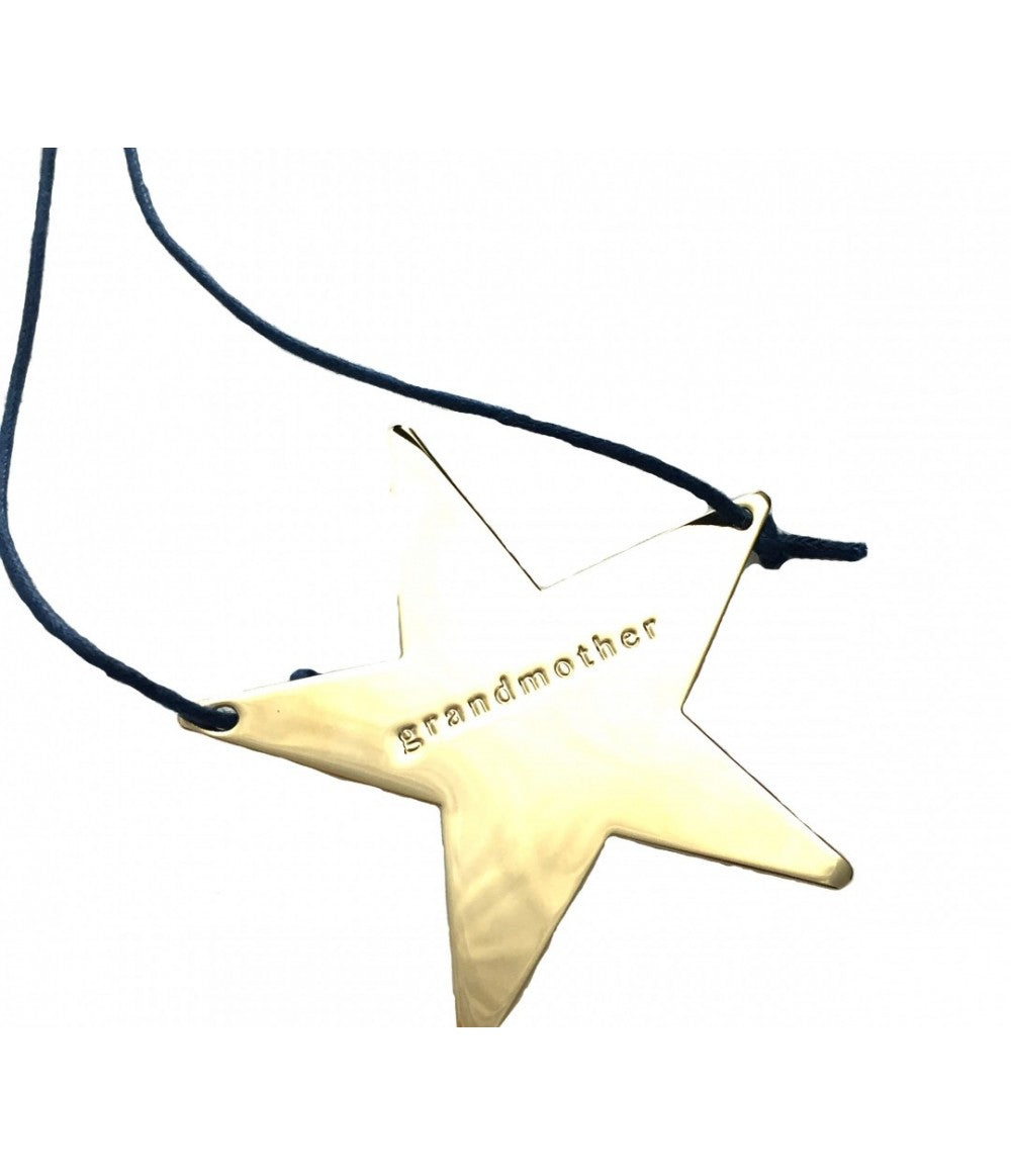 collana Grandmother con stella dorata in ottone e cordino cerato blu