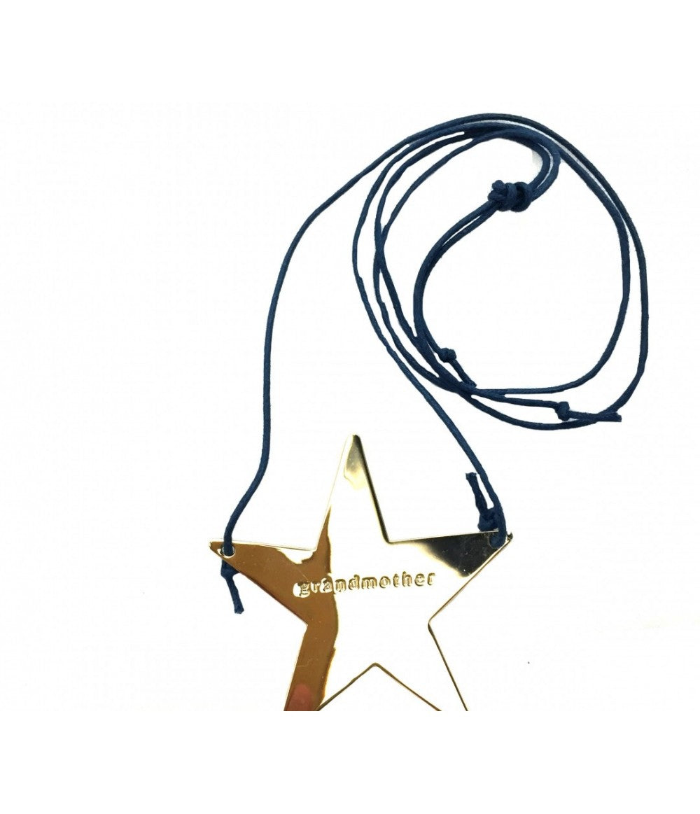 collana Grandmother con stella dorata in ottone e cordino cerato blu