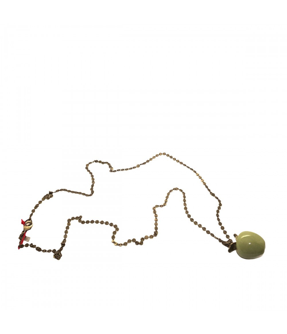 collana lunga TOLEMAIDE mela verde e catena in ottone brunito