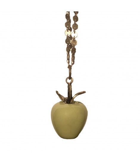 collana lunga TOLEMAIDE mela verde e catena in ottone brunito