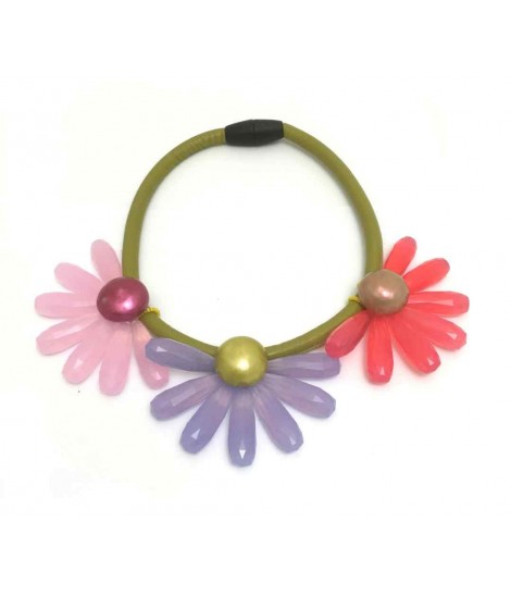 collana girocollo Clotilde Silva in ecopelle e fiori in resine colorate