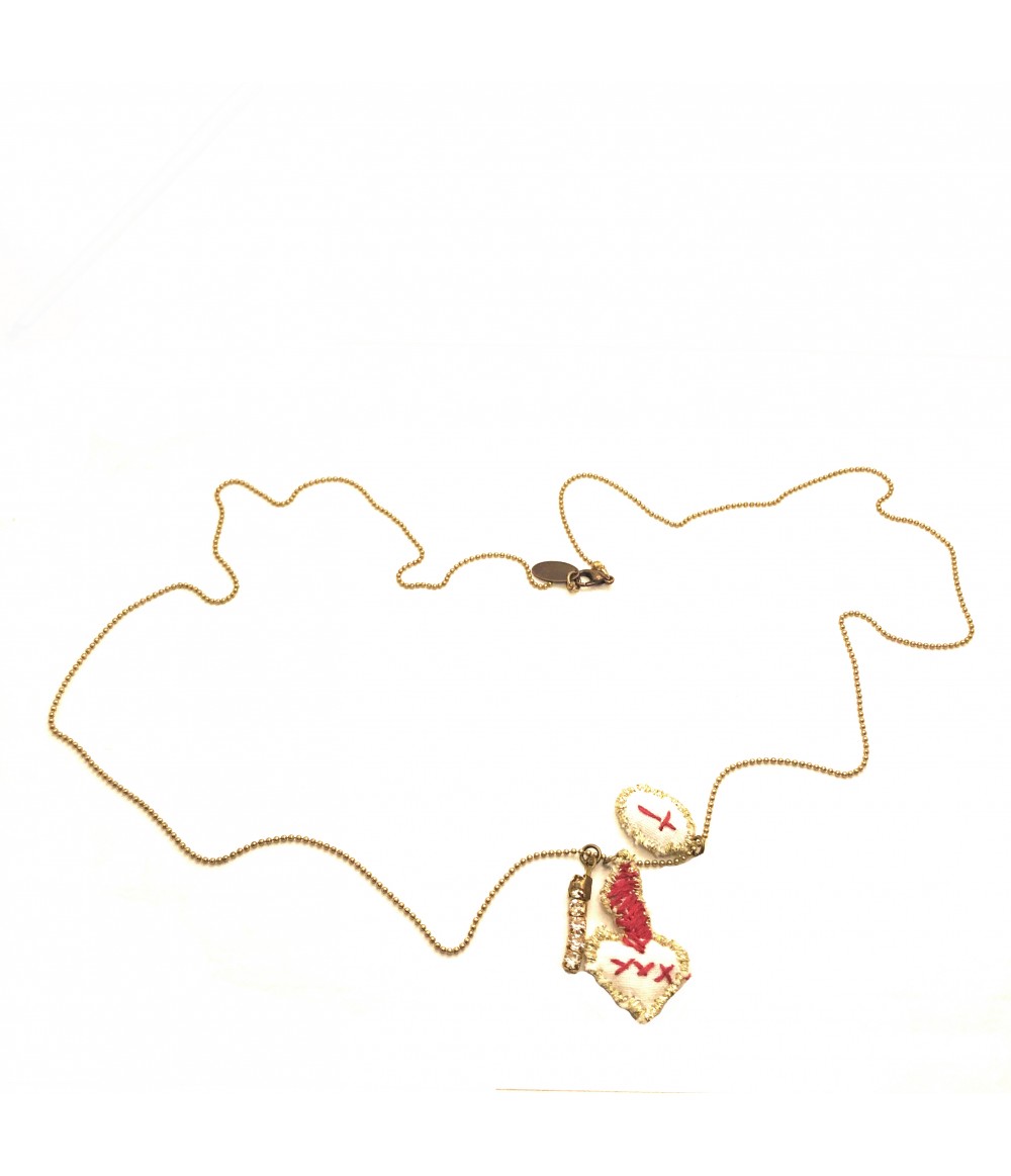 collana PUELLA in metallo dorato con ciondolo cuore ricamato e cristalli