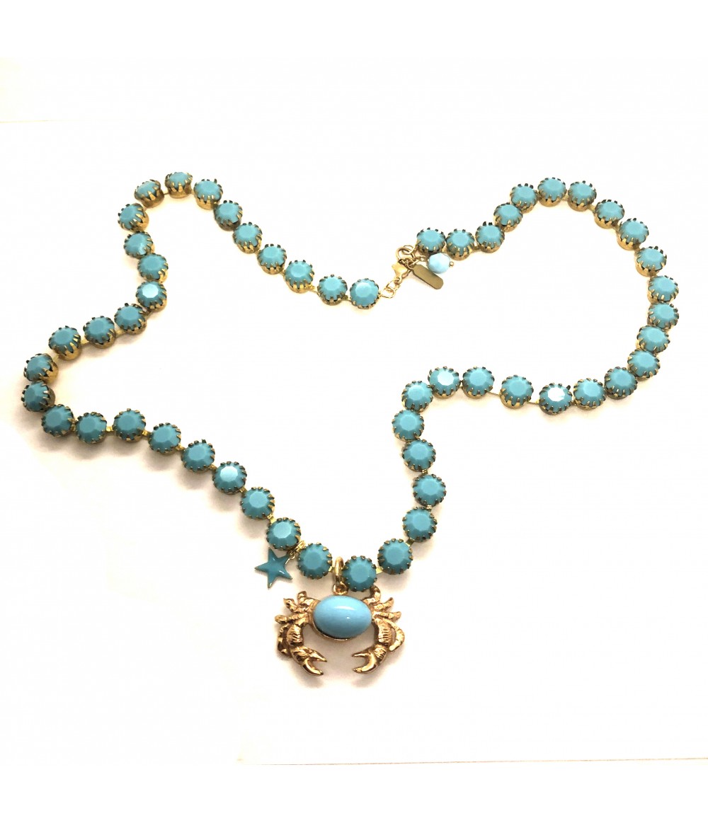 collana SABRINA CANZONIERE in ottone brunito e strass opachi colore turchese