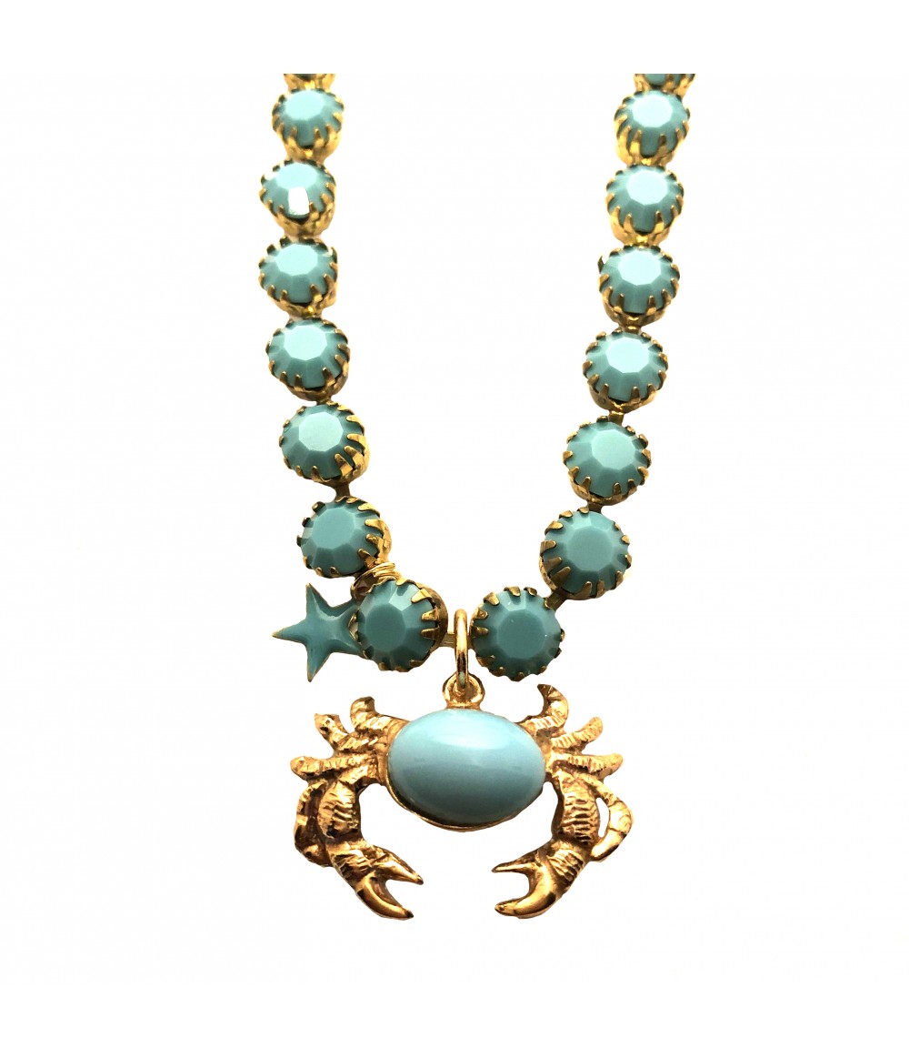 collana SABRINA CANZONIERE in ottone brunito e strass opachi colore turchese