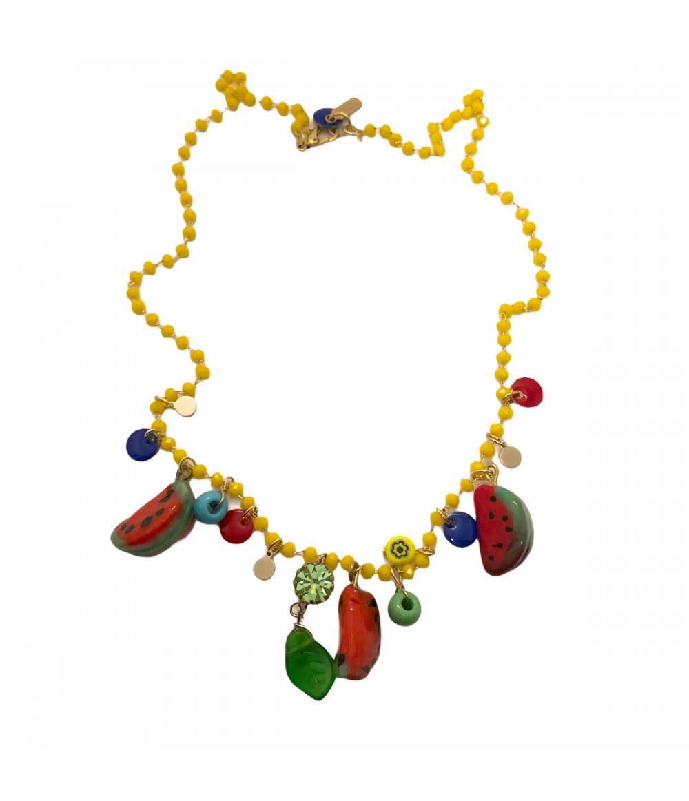 collana SABRINA CANZONIERE con mini cristalli gialli e ciondoli anguria in vetro