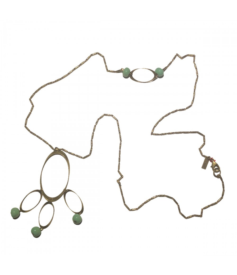 collana TOLEMAIDE lunga con inserto e ciondolo ovale e biglie in ceramica menta