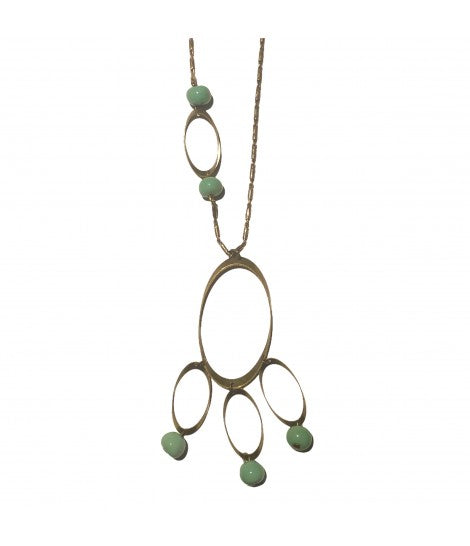collana TOLEMAIDE lunga con inserto e ciondolo ovale e biglie in ceramica menta