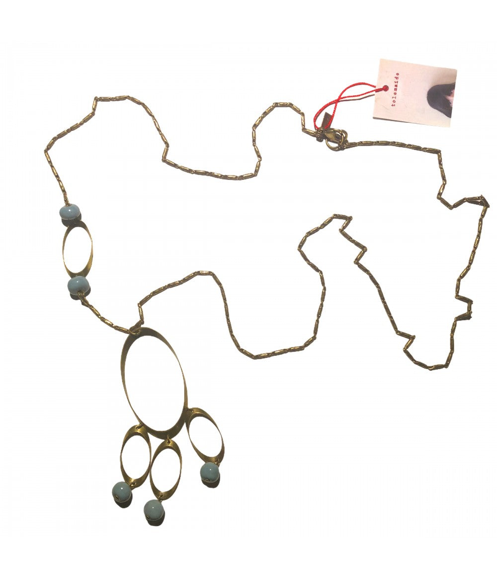 collana TOLEMAIDE lunga con inserto e ciondolo ovale e biglie in ceramica polvere