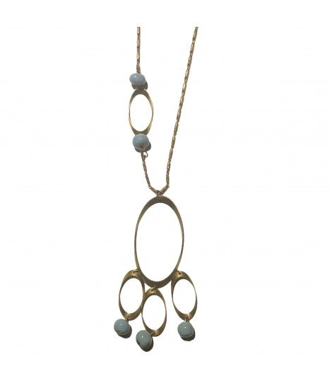 collana TOLEMAIDE lunga con inserto e ciondolo ovale e biglie in ceramica polvere