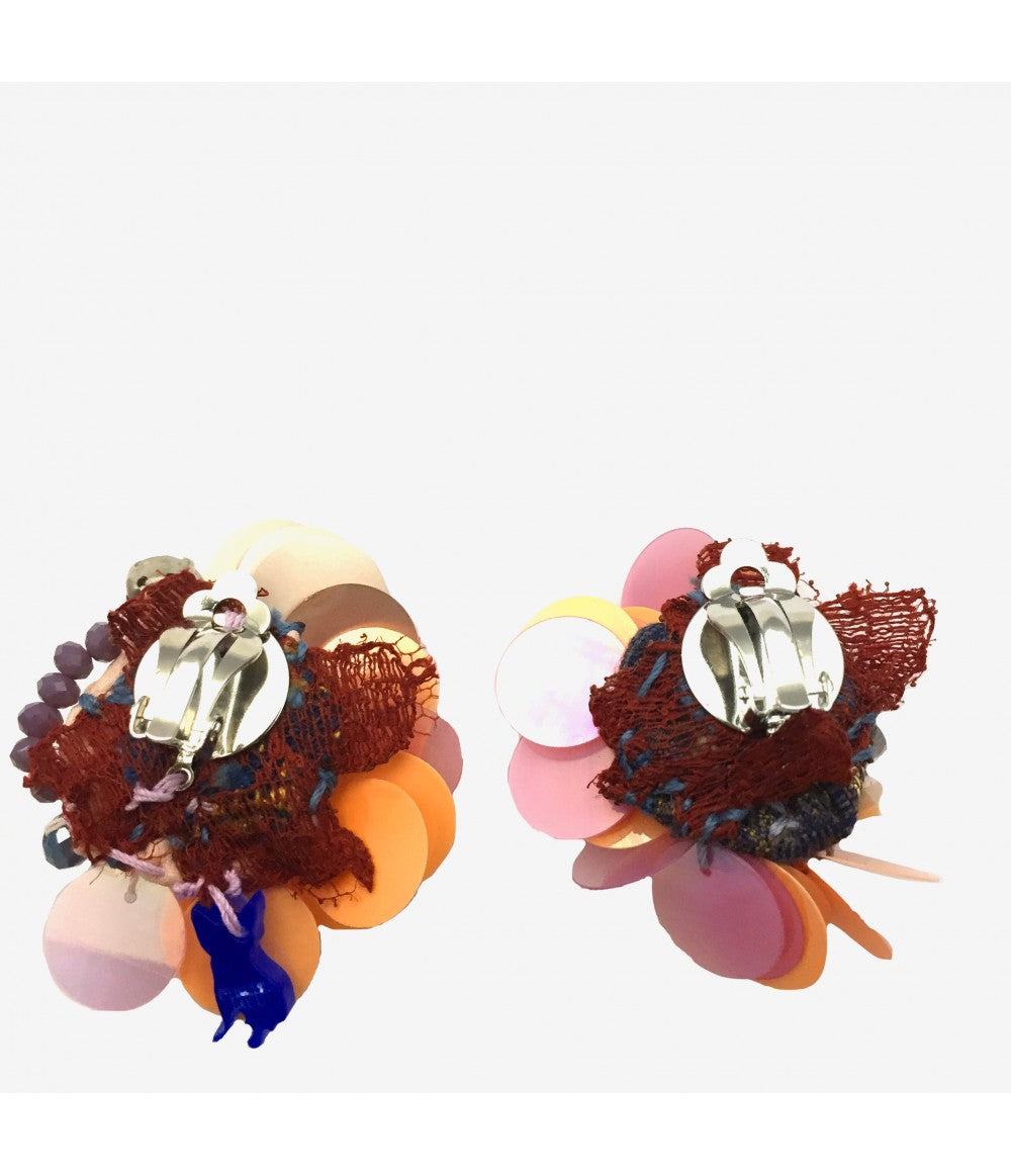 orecchini CHIARA FINI con paillettes a pastiglia nei colori arancio e rosa