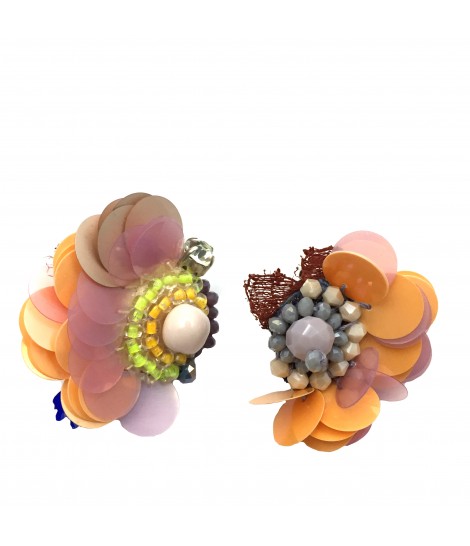 orecchini CHIARA FINI con paillettes a pastiglia nei colori arancio e rosa