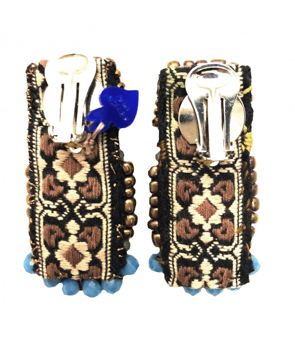 orecchini CHIARA FINI con cristalli blu cobalto e pietra rettangolare vichy
