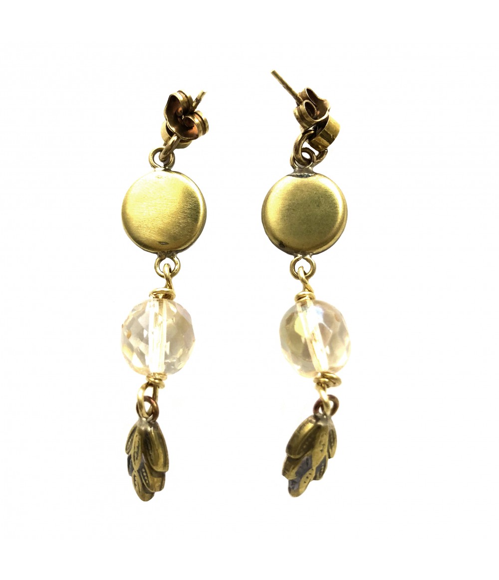 orecchini pendenti MAJO in bronzo lucido con inserti in smalto colore giallo crema