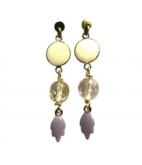 orecchini pendenti MAJO in bronzo lucido con inserti in smalto colore giallo crema