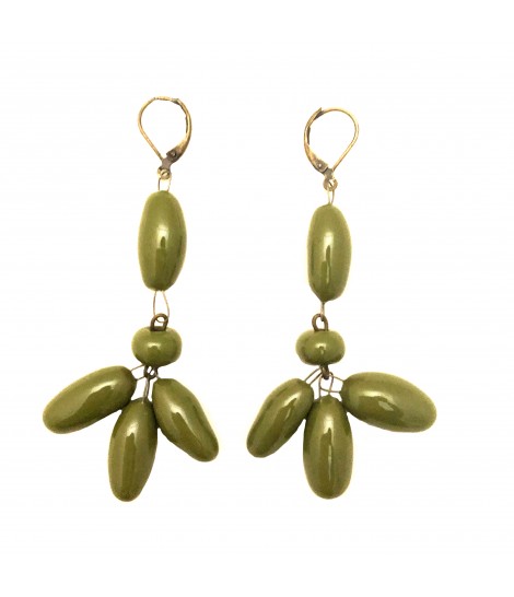 orecchini TOLEMAIDE con grappolo di elementi ovali in ceramica colore verde oliva