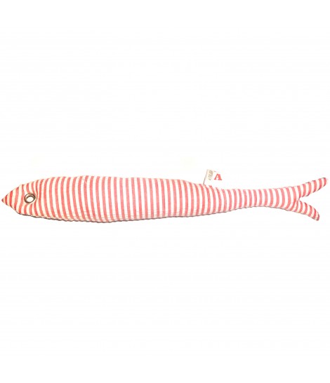 pesciotto-sardina ATELIER CARTA BIANCA in cotone imbottito a righe rosso ciliegia