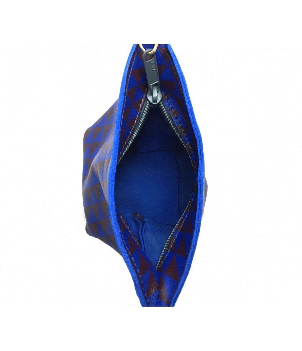 pochette a bustina SUD pelle triangoli bordeaux-bluette