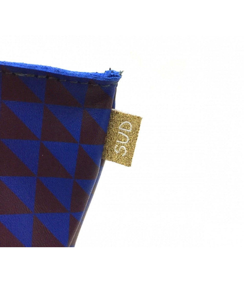 pochette a bustina SUD pelle triangoli bordeaux-bluette