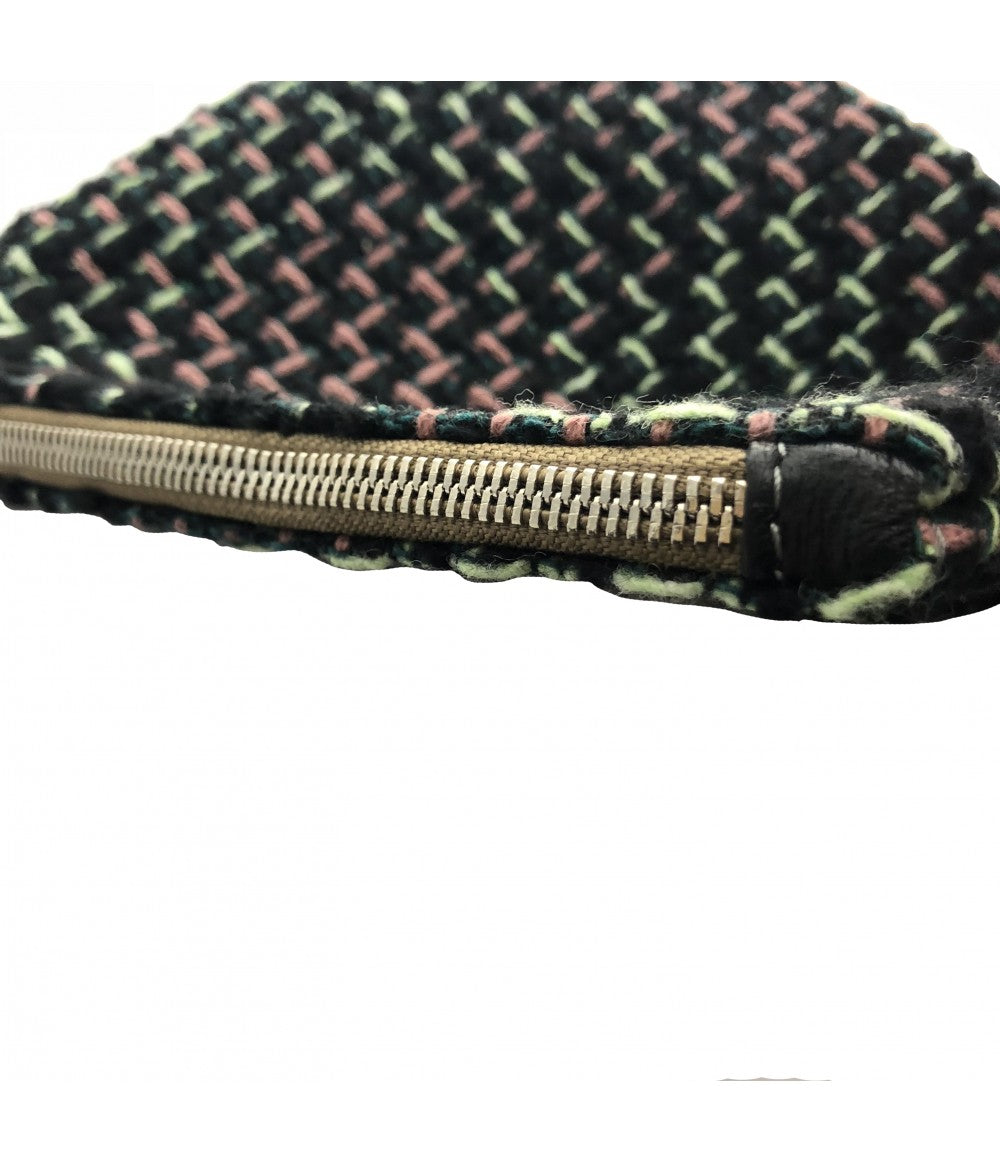 pochette a bustina SUD in tweed di lana rosa, nero e verde menta