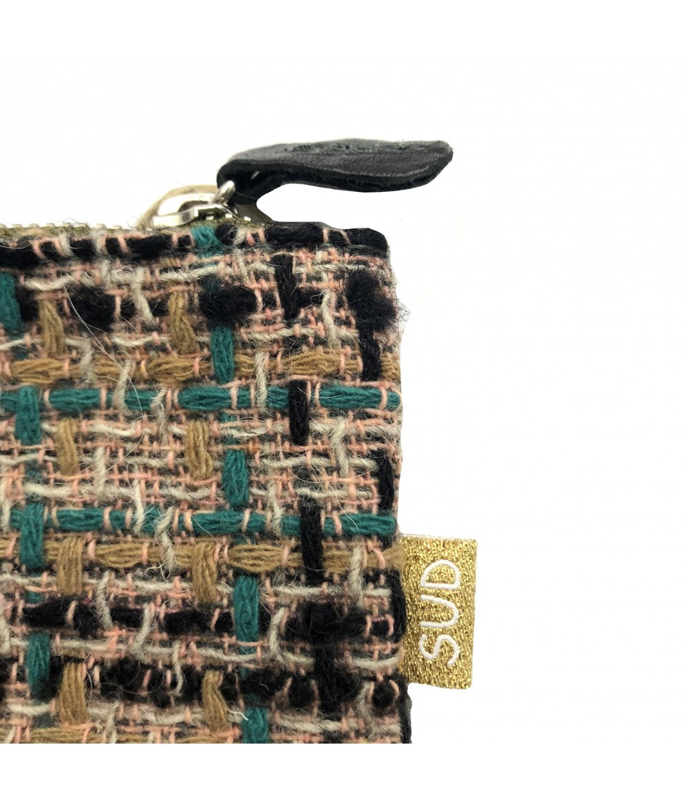 bustina mille usi SUD in tweed colore rosa cipria e verde smeraldo