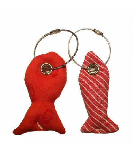 set due portachiavi ATELIER CARTA BIANCA pesci quadri rossi+ righine rosse