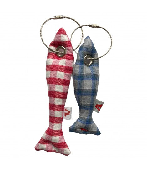 set di due portachiavi ATELIER CARTA BIANCA pesci quadretti rossi e quadretti azzurri e grigio