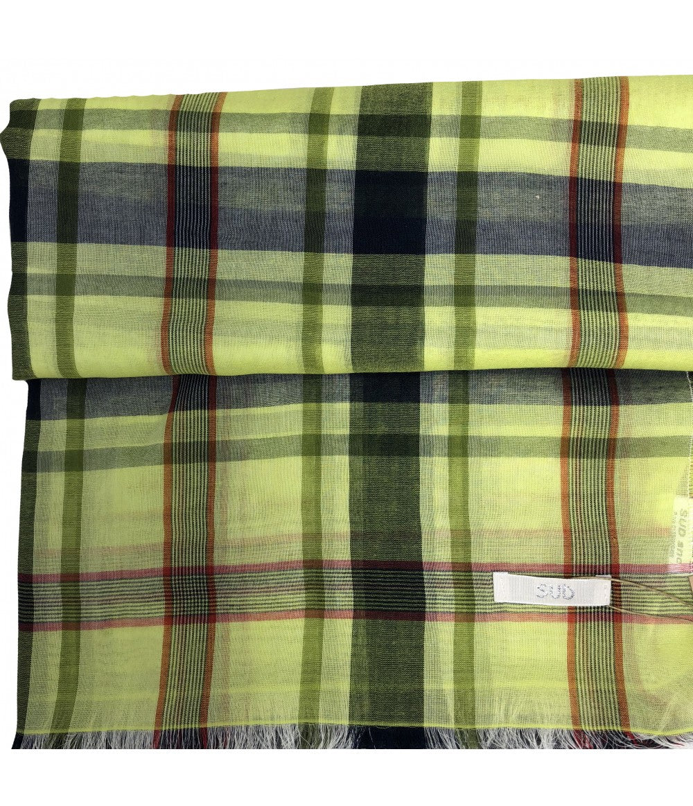 stola SUD fantasia quadri giallo lime, blu scuro, mattone
