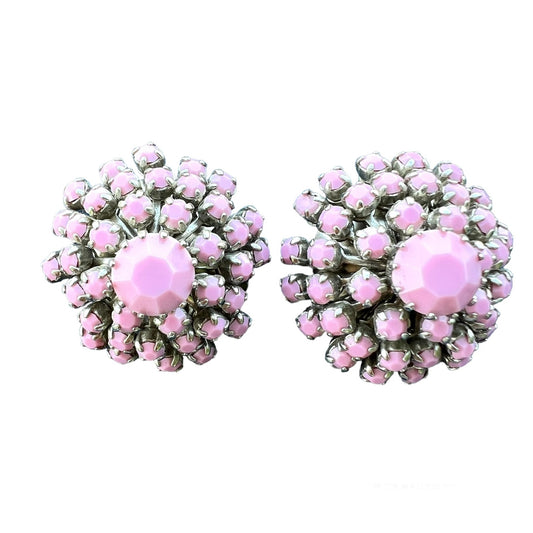 Vintage! Orecchini rosa con cristalli a raggiera