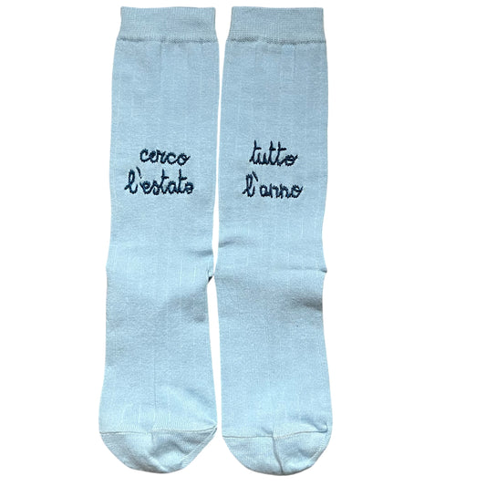 calzini Volants Volant in cotone azzurro chiaro “cerco l'estate tutto l'anno” ricamati a mano