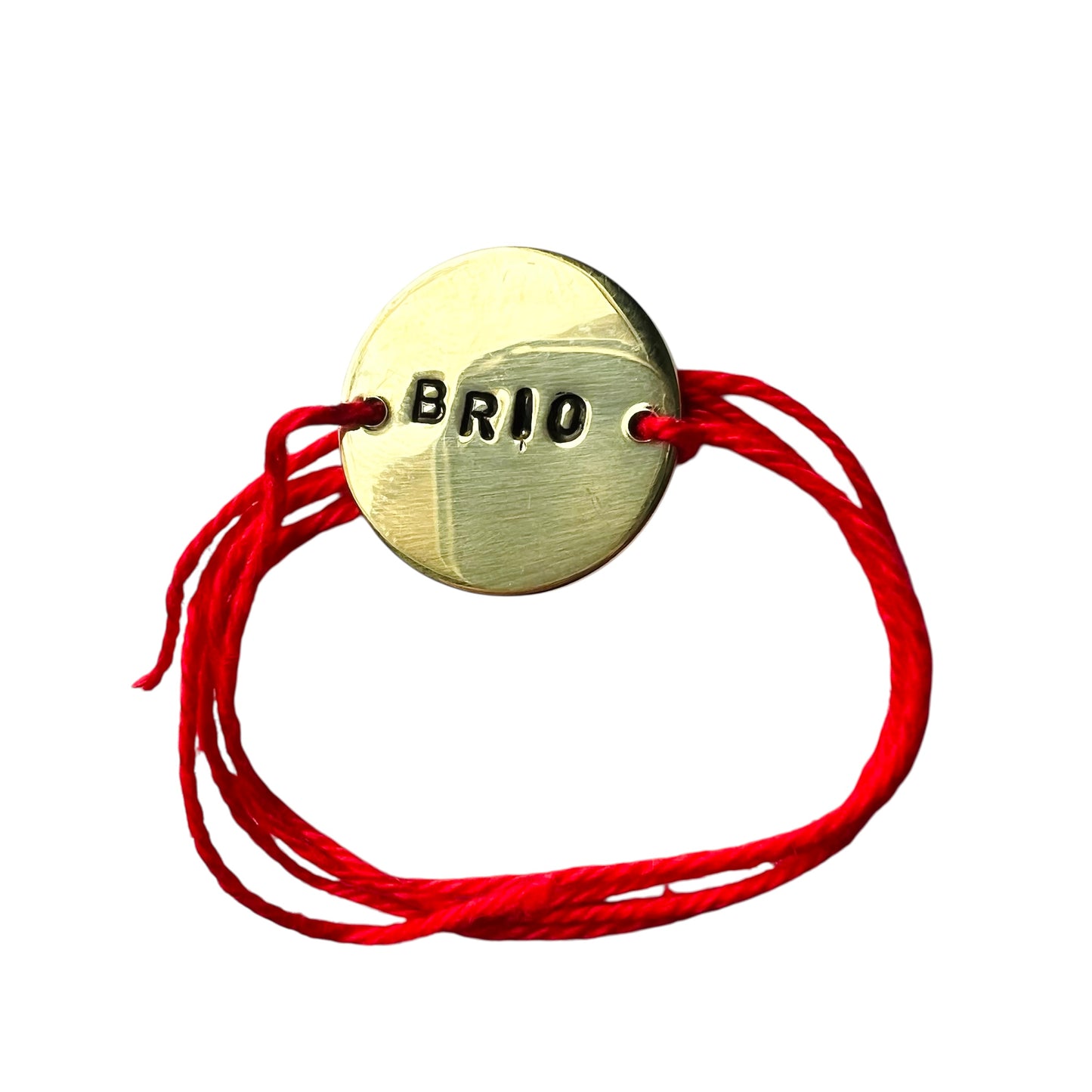 bracciale VIOLA'S CHARME a nastro con piastrina tonda in ottone "brio" incisa a mano