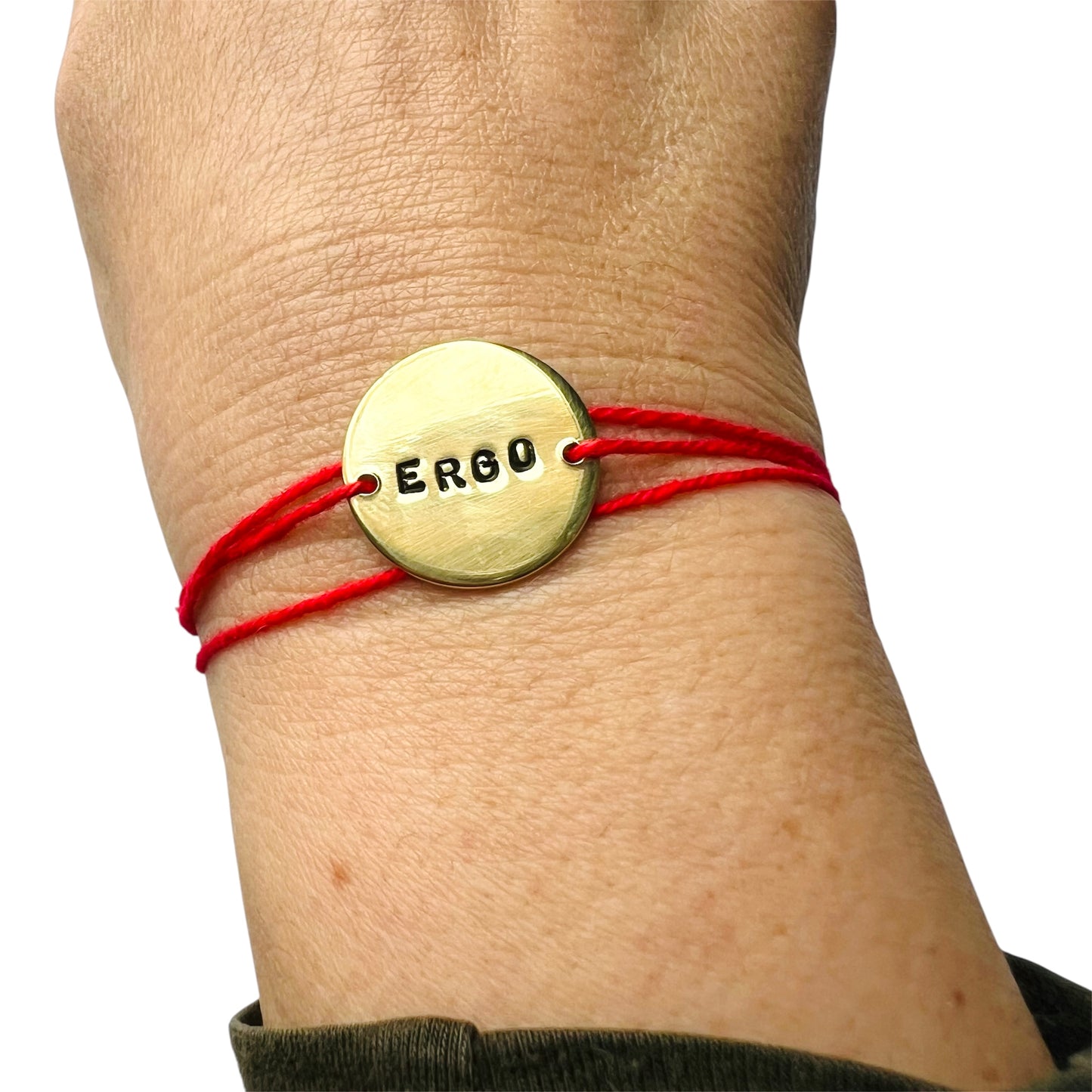 bracciale VIOLA'S CHARME a nastro con piastrina tonda in ottone "ergo" incisa a mano