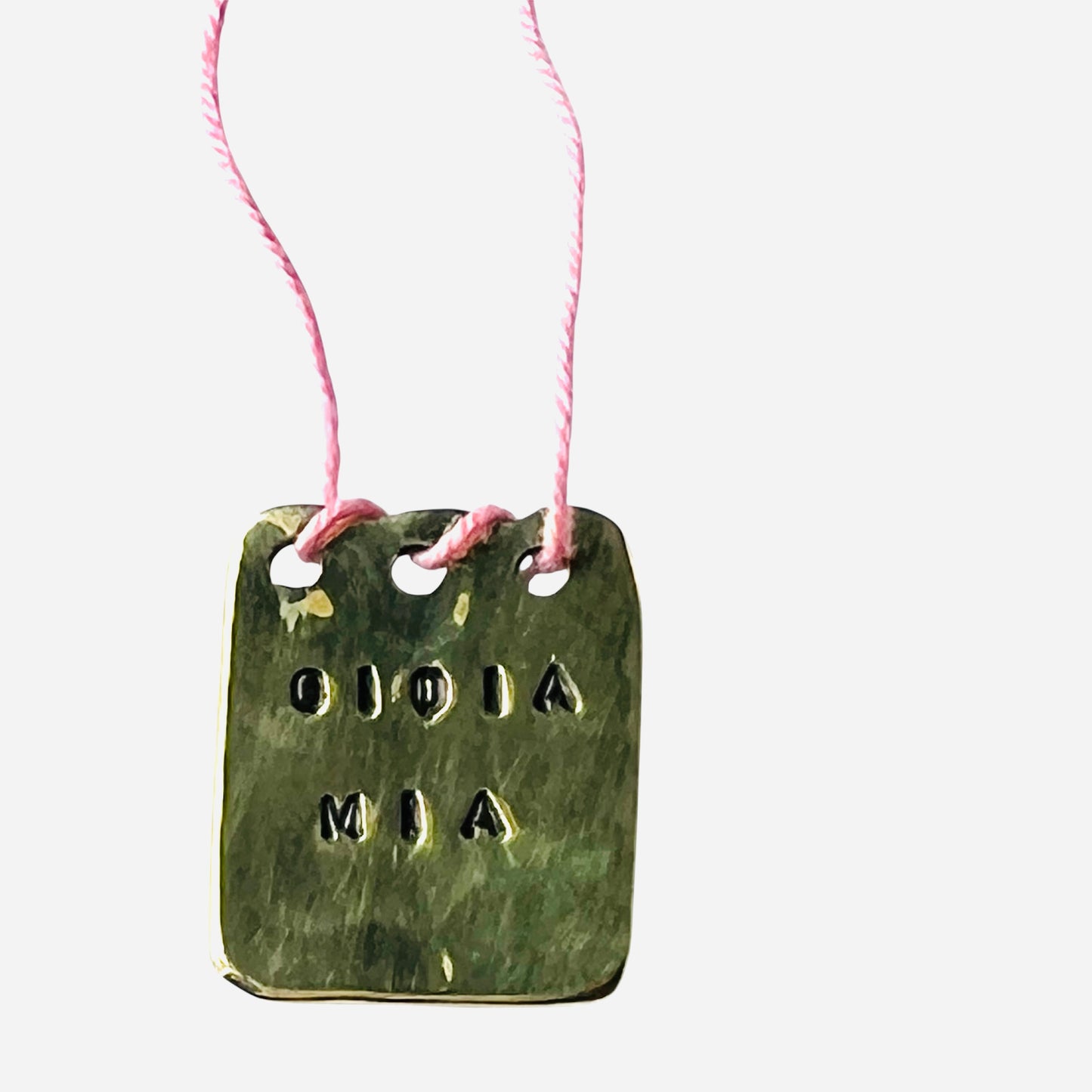 collana VIOLA'S CHARME con piastrina in ottone "gioia mia" forgiata ed incisa a mano