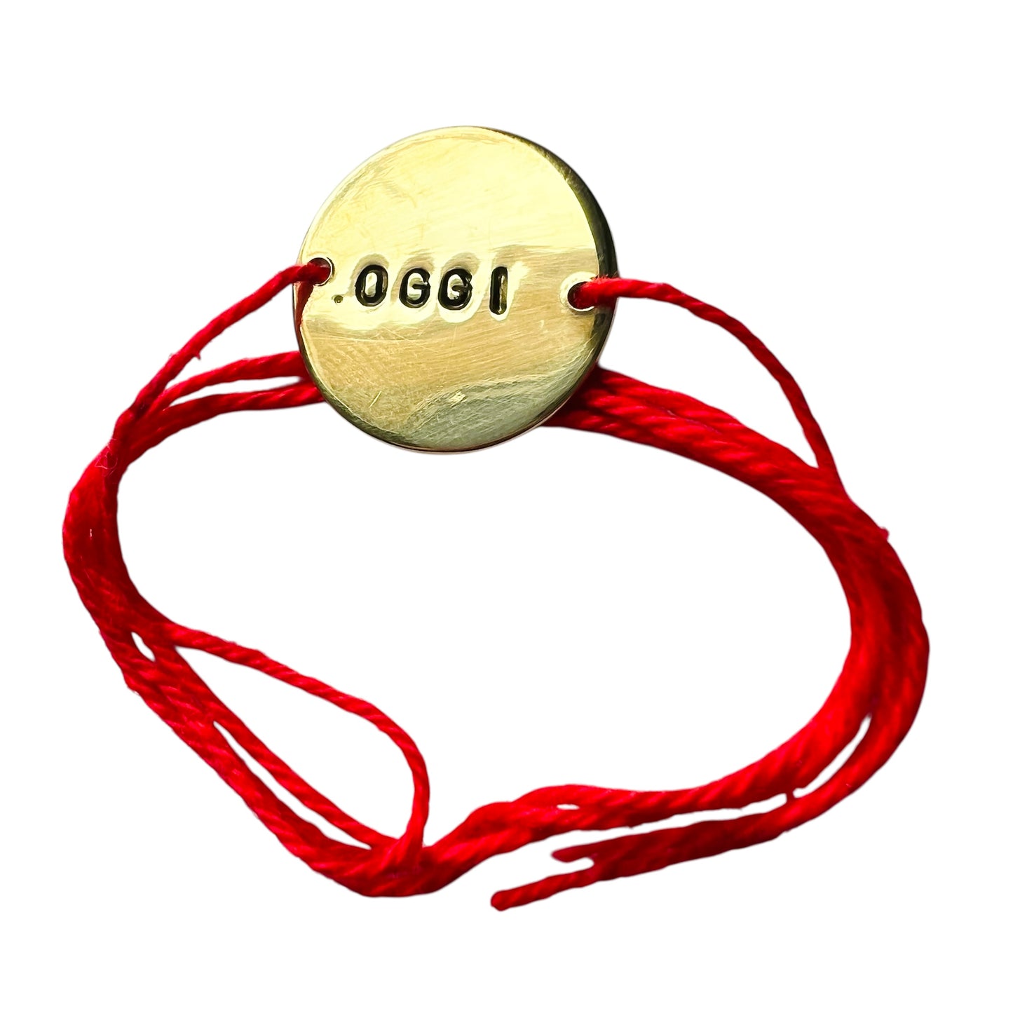 bracciale VIOLA'S CHARME a nastro con piastrina tonda in ottone "oggi" incisa a mano