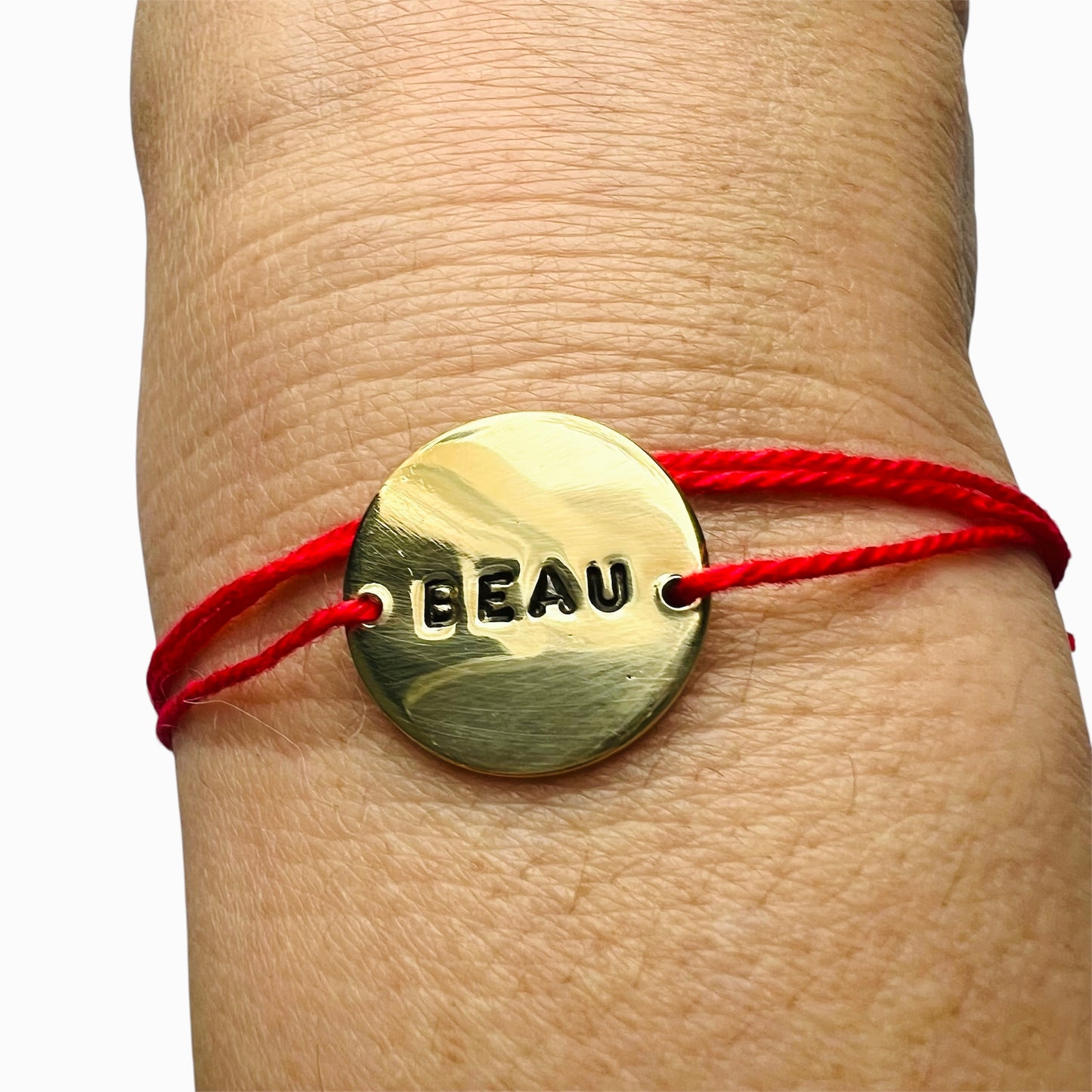 bracciale VIOLA'S CHARME a nastro con piastrina tonda in ottone "beau" incisa a mano