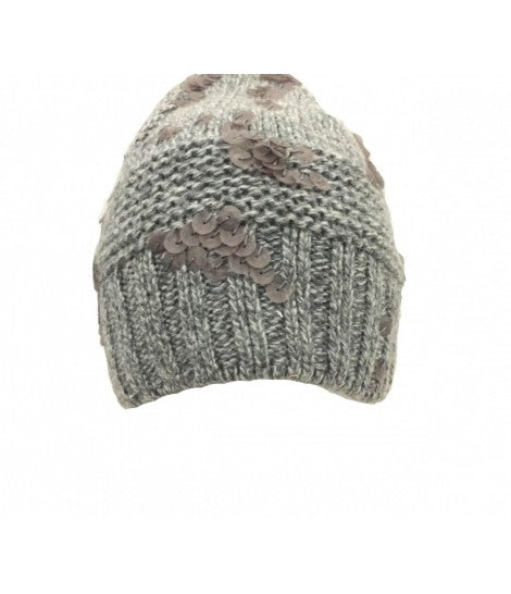 cappello EXQUISITE J lana mélange grigia con paillettes opache