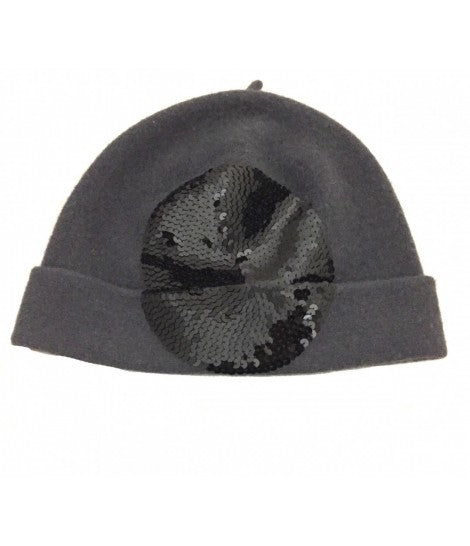 Cappello EXQUISITE J in lana grigia con paillettes nere