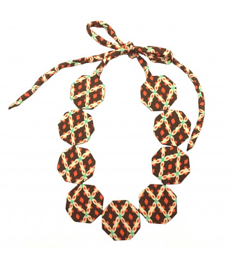 collana girocollo FLOW-ERS con pastiglie ottagonali in seta marrone+ arancio