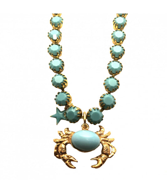 collana SABRINA CANZONIERE in ottone brunito e strass opachi colore turchese