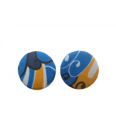 orecchini FLOW-ERS a pastiglia in seta con fantasia optical arancio e bluette