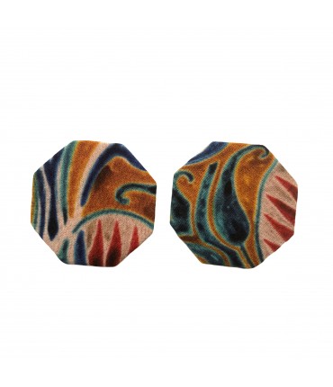 orecchini FLOW-ERS a pastiglia in seta con fantasia optical arancio, giallo scuro e ross
