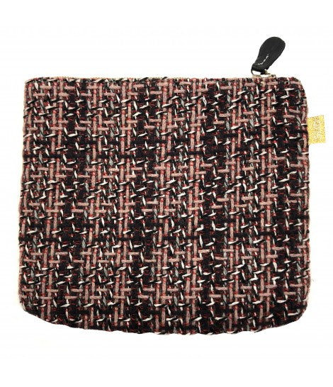 pochette a bustina SUD in tweed di lana nero, rosso e rosa