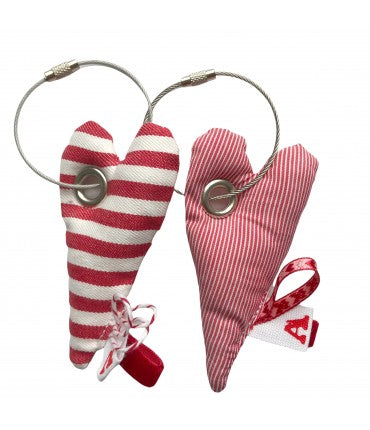 set due portachiavi cuore ATELIER CARTA BIANCA rosso righine bianche + righe rosse