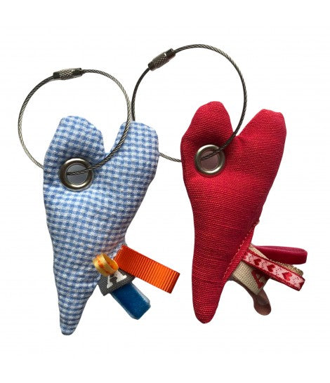 set due portachiavi cuore ATELIER CARTA BIANCA rosso+quadrettini celesti